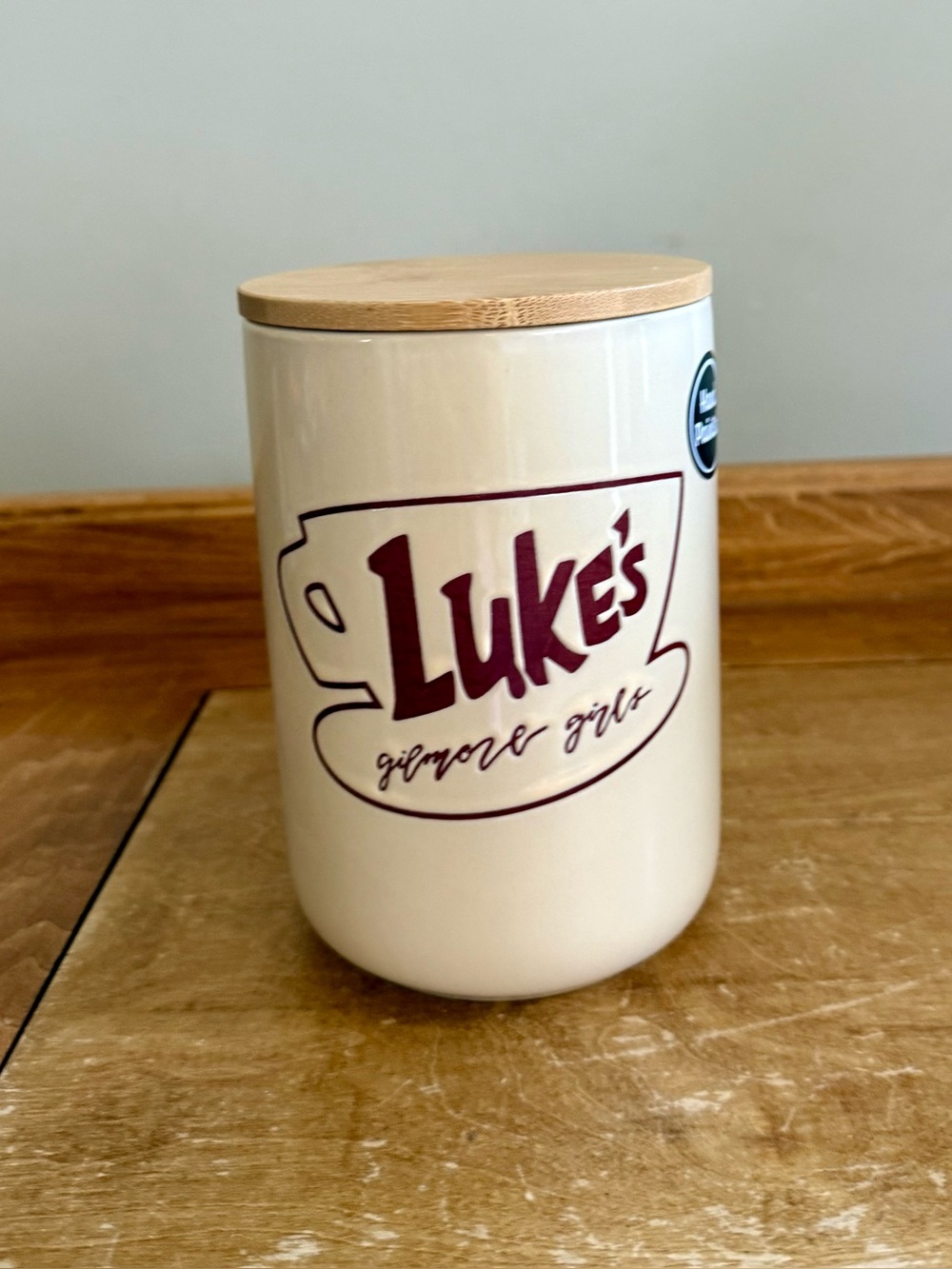 Cream Ceramic Canister with Bamboo Lid